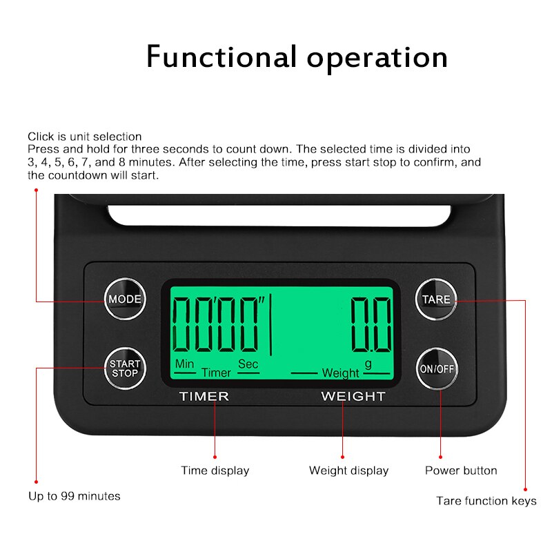 Drypp kaffe skala med tidtaker bærbar elektronisk digital kjøkkenvekt med høy presisjon lcd elektroniske vekter 3kg/0.1g 5kg/0.1g