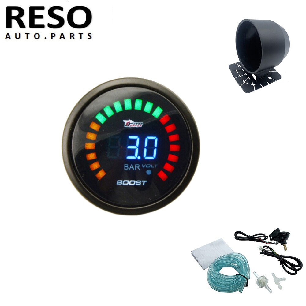 Reso-52 Mm 0-3 Bar 12V 20LED Turbo Boost Gauge Auto Meter Met Pod Mount Houder/Universal Single Gauge Cup Auto: Grijs