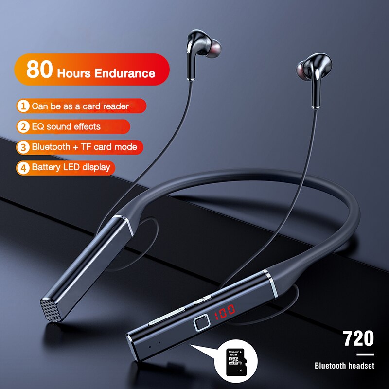 Eardeco 80 Uur Uithoudingsvermogen Bluetooth Hoofdtelefoon Bass Draadloze Hoofdtelefoon Stereo Hals Sport Headset Met Mic Nekband Tf Card Eq