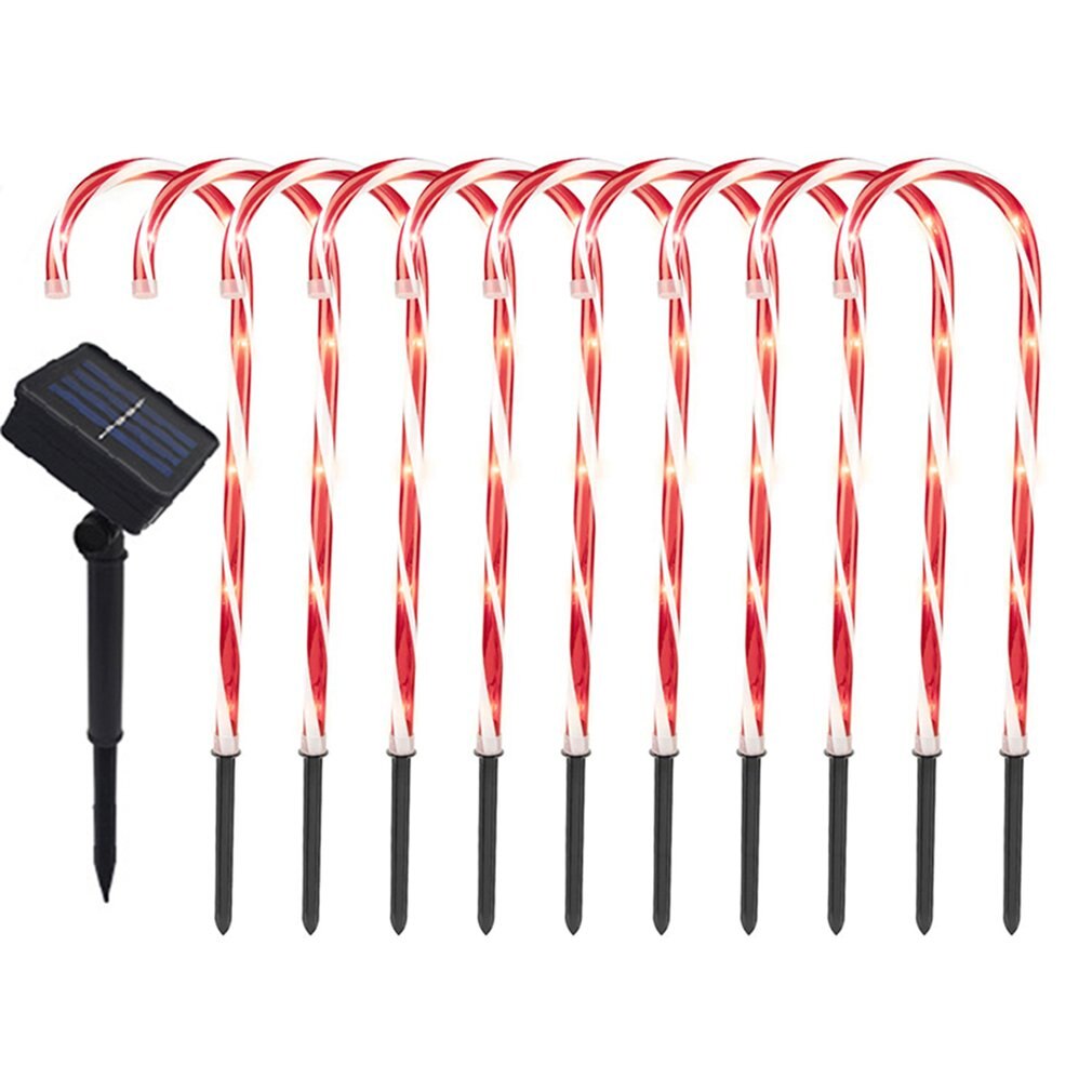 10 pièces énergie solaire noël canne lumières joyeux noël chemin passerelle lumière pour la maison lampadaire décoration de noël