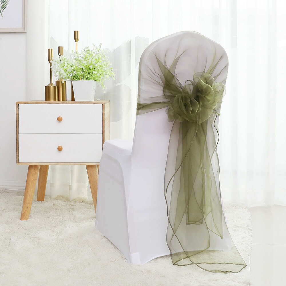 65x275cm Orange Organza Knot Wedding Chair Decor Banquet Event Chair Decorations Bow Ties Chair Bands Sashes Blue 25pcs/lot