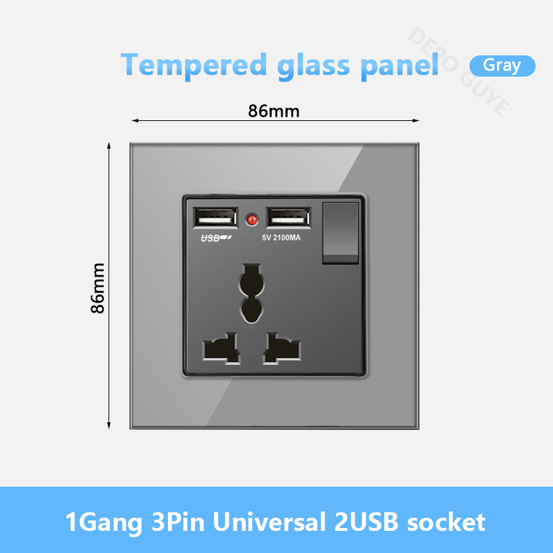 Universal Wall Socket 18W Type-C Fast Charging Plug Outlet,Glass Double 3-Pin Power Socket with DC 5V 3.1A Type-c USB Charger