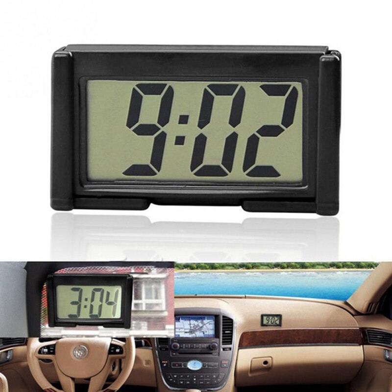 1pc Mini LCD Screen Digital Clock Car Dashboard Clocks Desk Time Clock Home Study Supplies Random Color