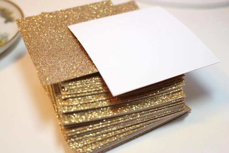 50 Pcs Elegante Vierkante Goud Glitter Cardstock, Glittery Trouwkaarten Gunst, Strooi Tag, diy Supplies