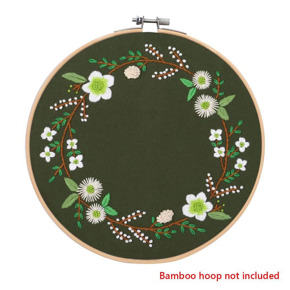 Embroidery Kit Beginner DIY Stampe Starter Plants Pattern Cloth Color Threads Tools Craft Round Cross Stitch Sewing Craft Kit: 09