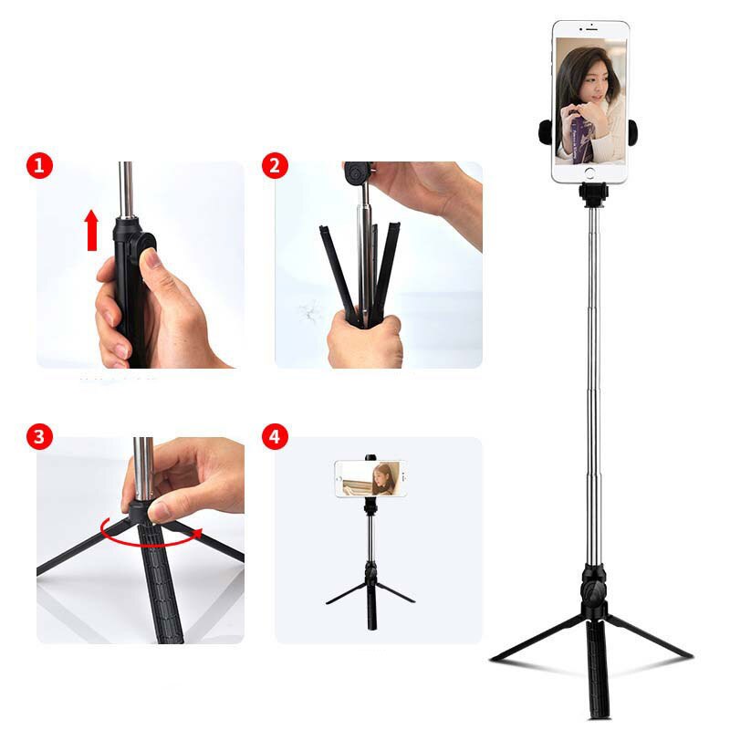 Trådløs bluetooth selfie stick med fjernbetjening self timer tripod mobiltelefon selfie stick tripods live video support