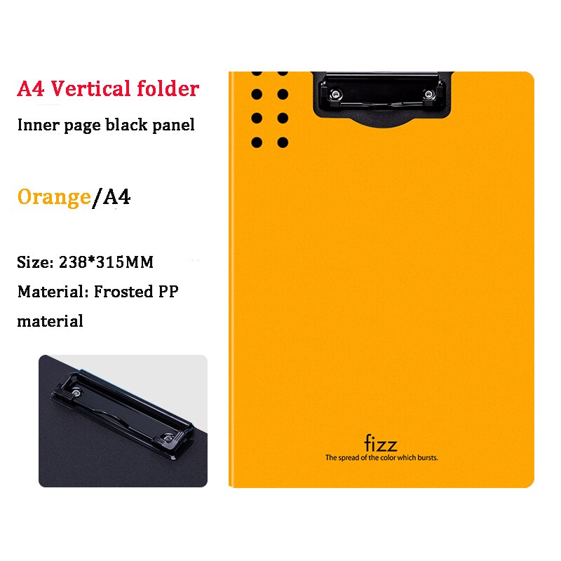 Fizz-carpeta A4 Horizontal, de 6 colores Carpeta de textura mate, almohadilla portátil, bandeja para bolígrafo, bolsillo para archivos de reuniones de oficina: Vertical Orange