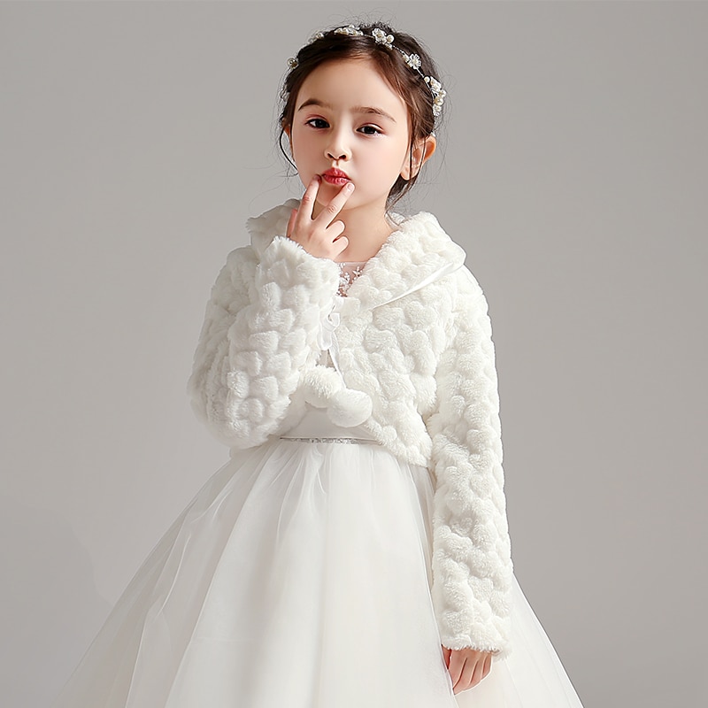 Weiße Blume Mädchen Faux Fell wickeln Hochzeit Jacke Stola freundlicher Mantel Kurzen Mantel Kap Für Hochzeit Abendkleid Bolero zucken schal