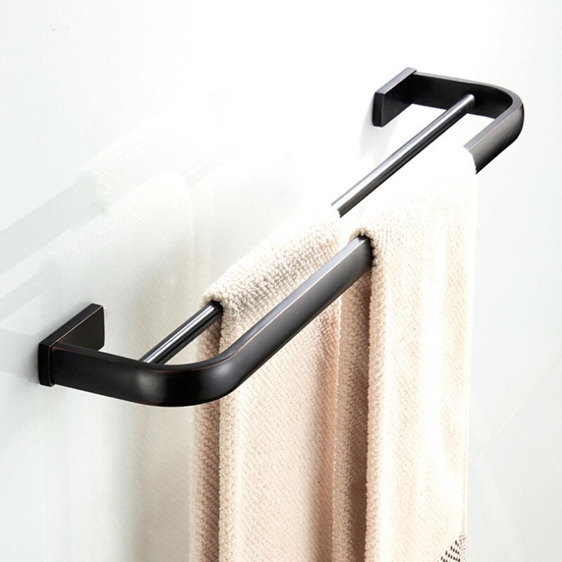 Toallero de baño blanco de latón , colgador de toallas doble montado en la pared, estante para Lavaroty, cocina, baño, Hotel, 57 CM: Negro
