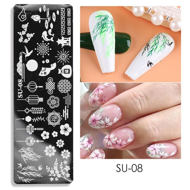 Butterfly Daisy Nail Stamping Plates Abstract People Face Image Stamp Templates French Nail Flower Lines Transfer Stencil KUI2.4: SU-08