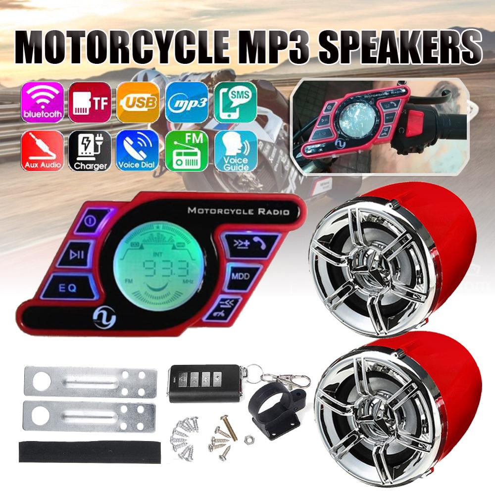 2Pcs Motorcycle Bluetooth Speaker Stuur Usb Fm MP3 Afstandsbediening Microfoon Versterker Motorfiets Radio