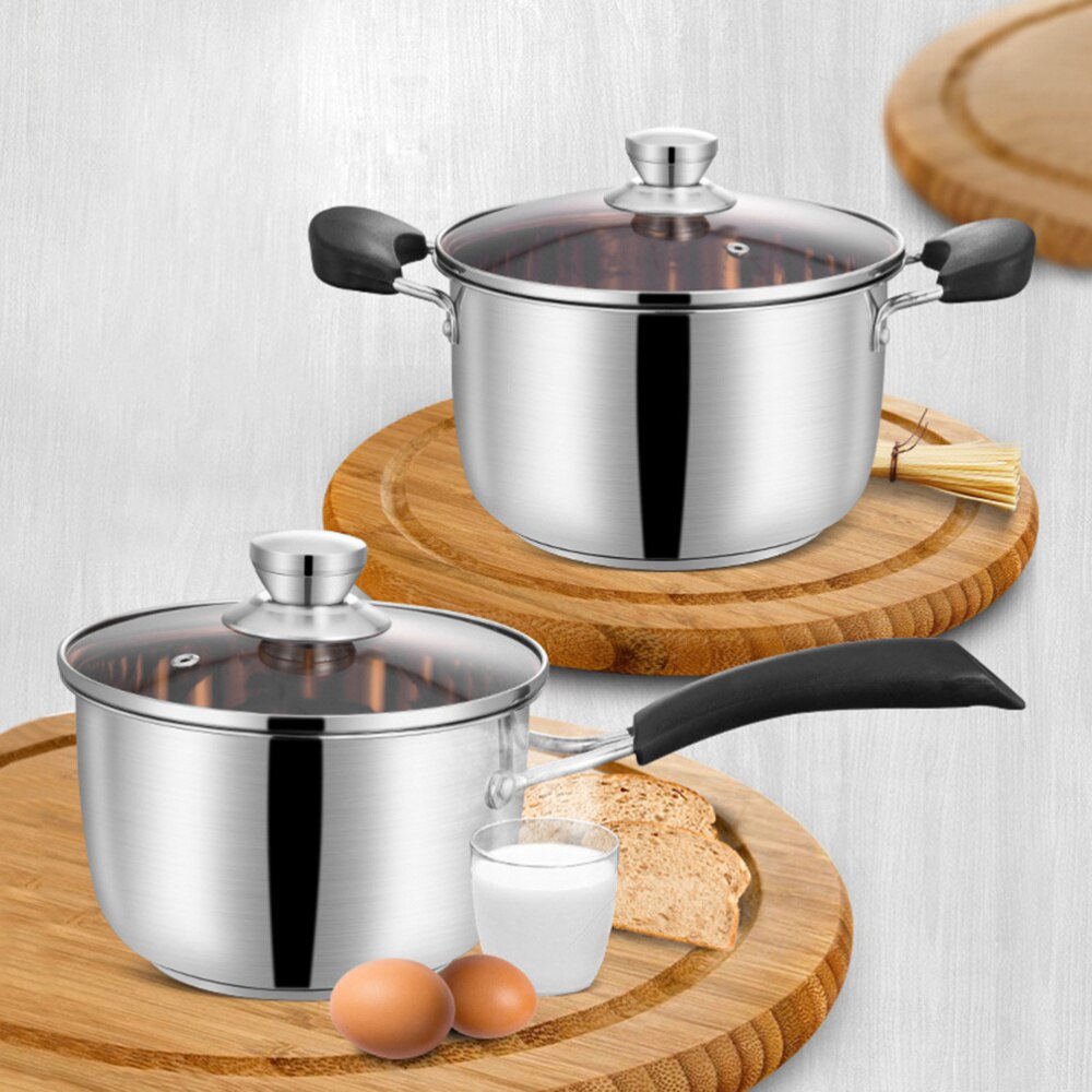 1 pc Soup Pot with Lid Double Handles Kitchen Thick Cooking Pot Stockpot Milk Pot for Restaurant Home