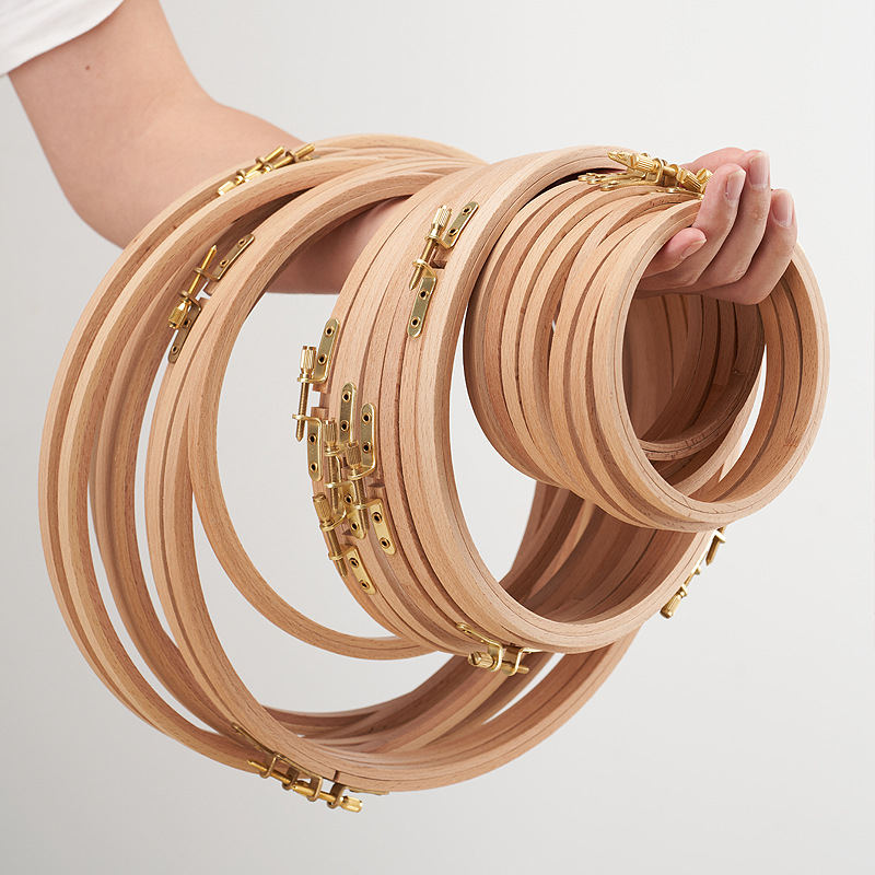 Conjunto de marco de aros de bordado de madera redondo de haya de 3-8 pulgadas, anillos de aro de bordado de punto de cruz, herramienta artesanal de costura para el hogar