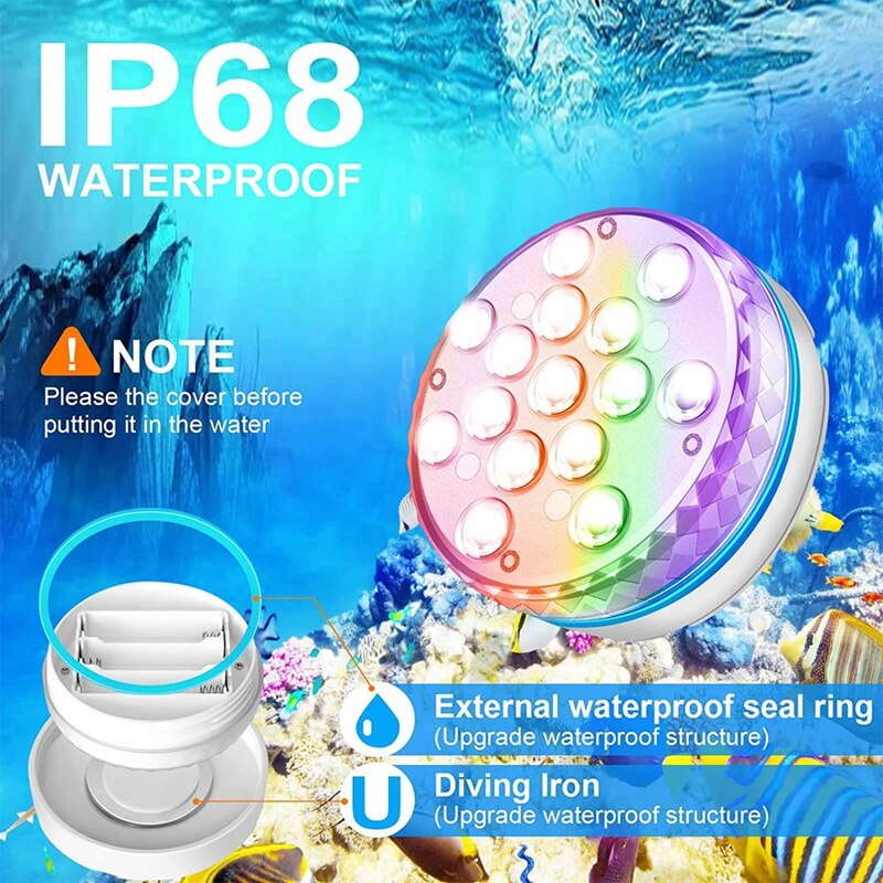 Dompelpompen Led Verlichting Met Afstandsbediening, Zwembad Verlichting Waterdicht 15 Led Kralen 16 Rgb Kleur, onderwater Led Verlichting-4 Packs