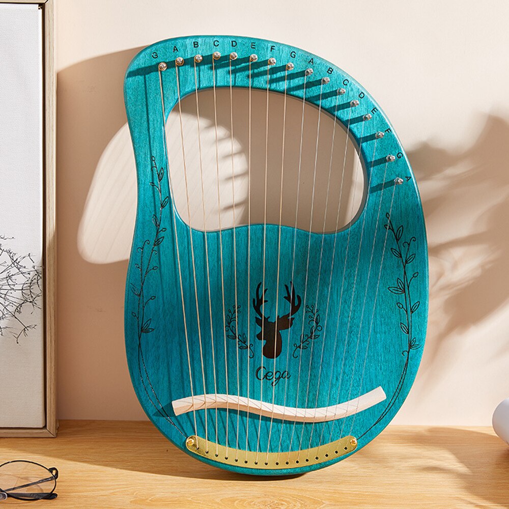 Muslady 16 String Upgraded Lyre Harp Portable Solid Wood Harp String Musical Instrument with Tuning Wrench Clear Blue Lyre Harp