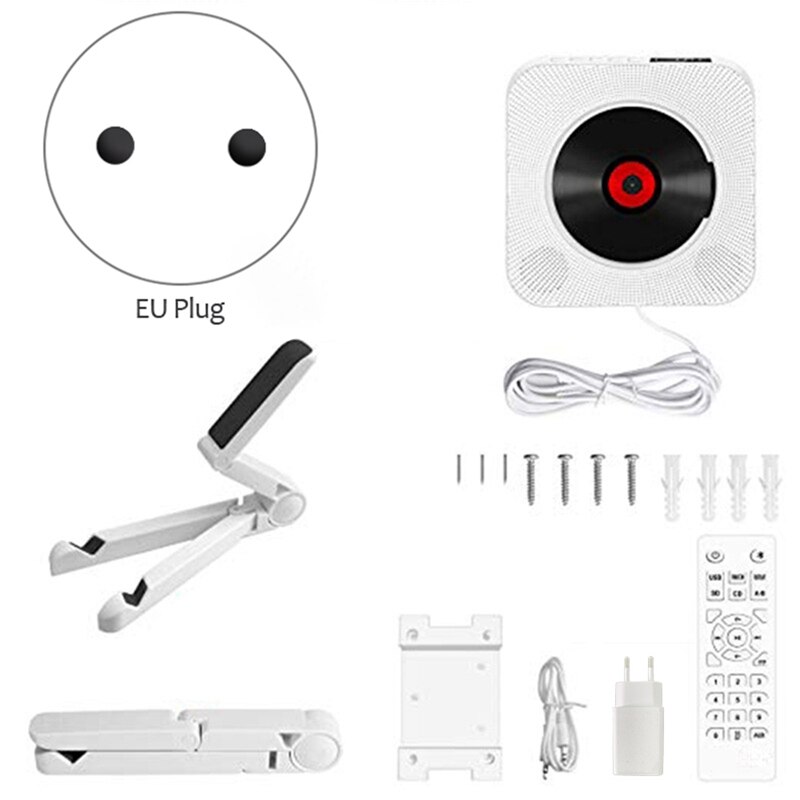 CD Player Bluetooth FM Radio Wall Mounted USB MP3 LED Display with Remote Control Built-in HiFi Speaker