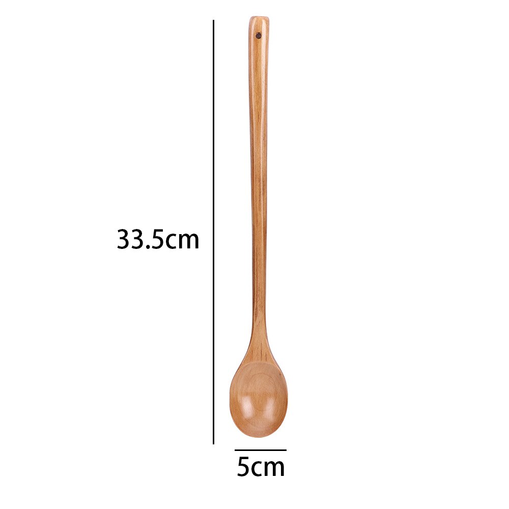 Houten Lepels Grote Lange Steel Lepel Kids Houten Lepel Rijst Soep Dessert Lepel Koffer Thee Mengen Servies 33.5 cm x 5 cm