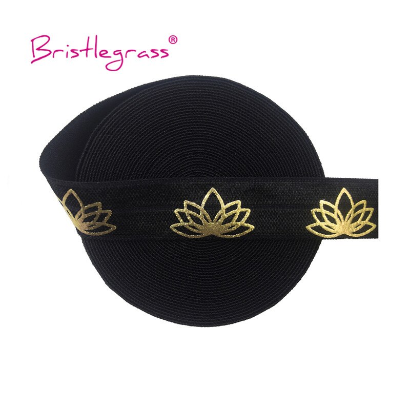 BRISTLEGRASS 5 Yard 5/8" 15mm Lotus Flower Foil Print Foldover Elastic FOE Spandex Band Hair Tie Headband Tutu Dress Sewing Trim: Black