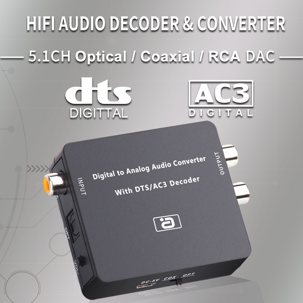 Decodificador de Audio Digital DAC 5,1 canales HIFI a analógico, convertidor de audio estéreo DTS AC3 PCM, fibra óptica Coaxial a RCA 3,5 MM, 2 canales DA600