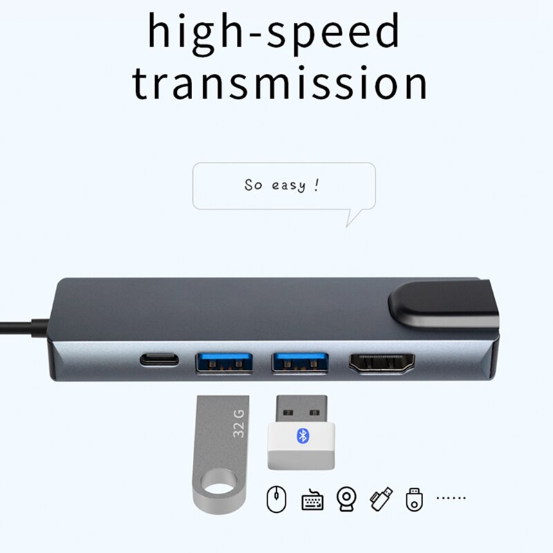 5 In 1 Usb Type C Hub Hdmi 4K Usb C Hub Naar Gigabit Ethernet Rj45 Lan Adapter Voor pro Thunderbolt USB-C Charger