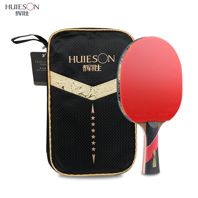 Huieson-raqueta de tenis de mesa de 6 estrellas, raquetas de Ping Pong de goma con doble grano de carbono, pala de pádel, potente murciélago con cubierta, 1 par