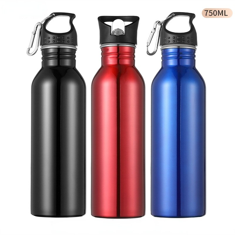 Botella de agua de 750ml para ciclismo y acampada, botella de agua deportiva de acero inoxidable para exteriores, taza de bebida deportiva de Metal portátil