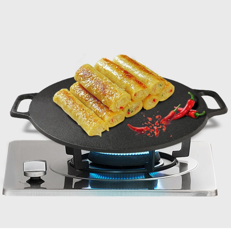 28cm/32cm Cast Iron Pancake Crepe Pan Griddles Non-stick Omelet Egg Frying Pan Flat Barbecue Grill Roasting Plate Top