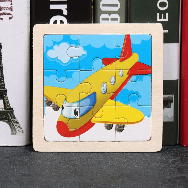 Puzle de madera de juguete para niños, 9 piezas, 3D, mini tamaño, dibujos animados, animales, tráfico, tangram, puzzle, educación: 8-plane