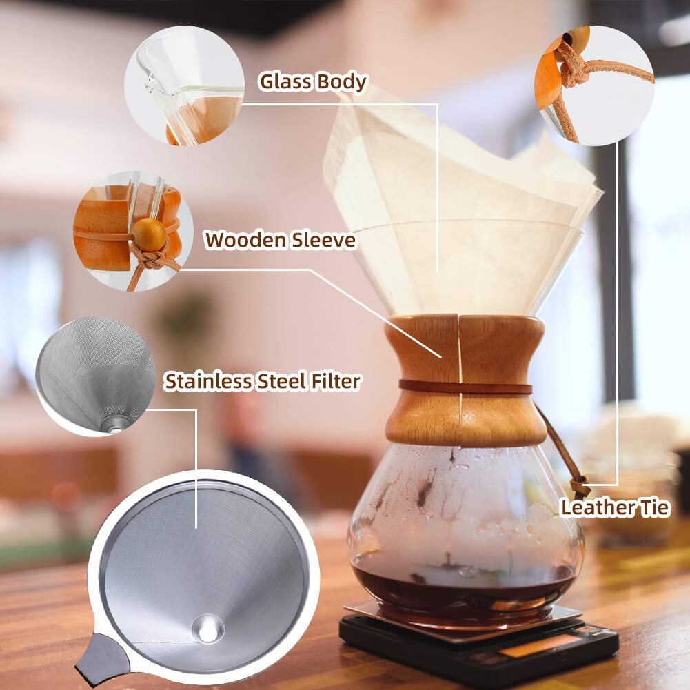 600ml Resistant Glass Coffee Maker Pour-over Coffee Pot Espresso Italian Coffe Machine Moka Pot Used With Stainless Steel Filter