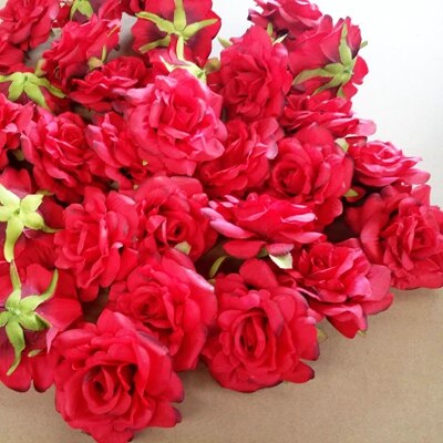 10PCS artificial flower head 10cm rose wedding flower basket decoration DIY bridal wreath decoration accessories flowers: red 9