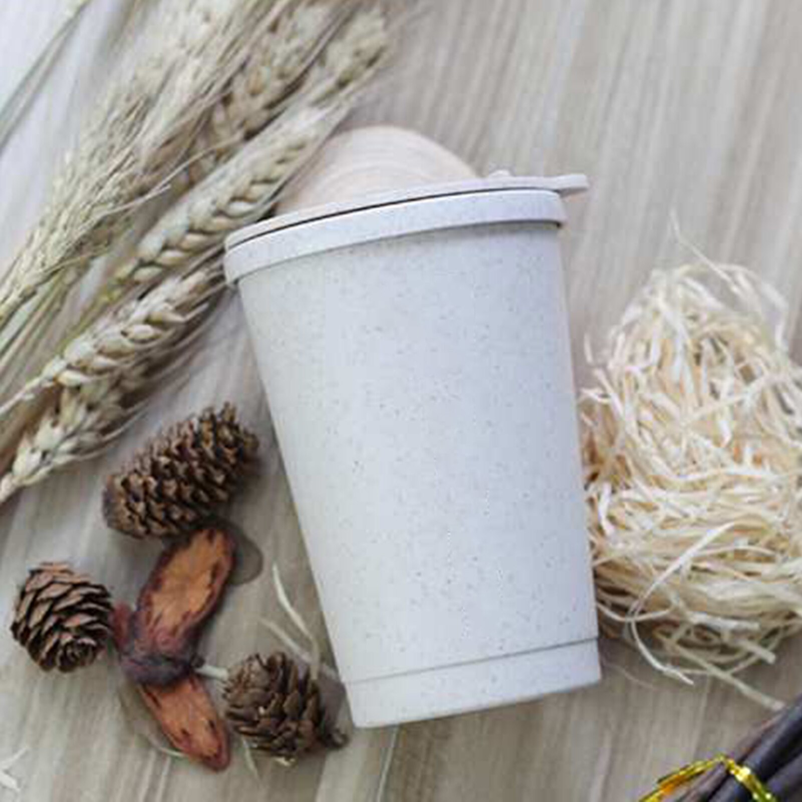 Travel Mug Leakproof Double-wall Insulation Wheat Fiber Straw Coffee Cup for Travel