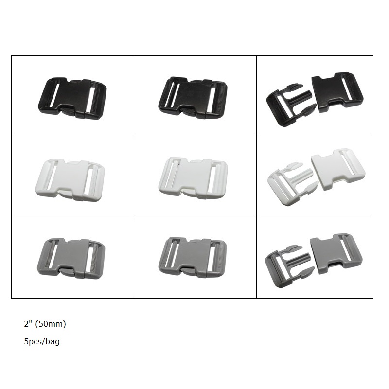 Boucle en plastique de 2 pouces (50mm) à Double réglage, clip de sangle en plastique pour bagages, boucle de ceinture plate à dégagement rapide 5