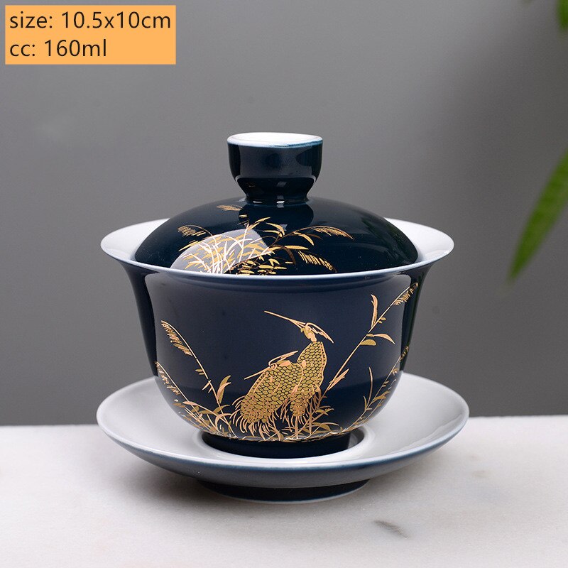 Palace Style Ceramics Tea Tureen Household Classic with Cover Teacup Boutique Handmade Gaiwan Chinese Tea Set Supplies: A3