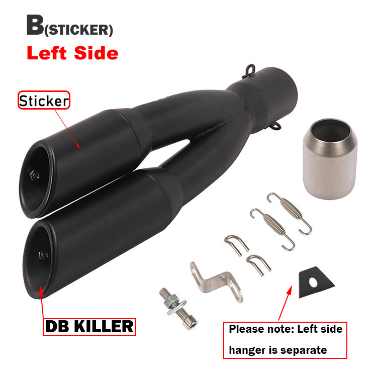 Right and Left Motorcycle Double Hole Exhaust Pipe Moto Motorbike Muffler Escape For Benelli 502C for Ninja 250 R1 R3 R25: B Left sticker