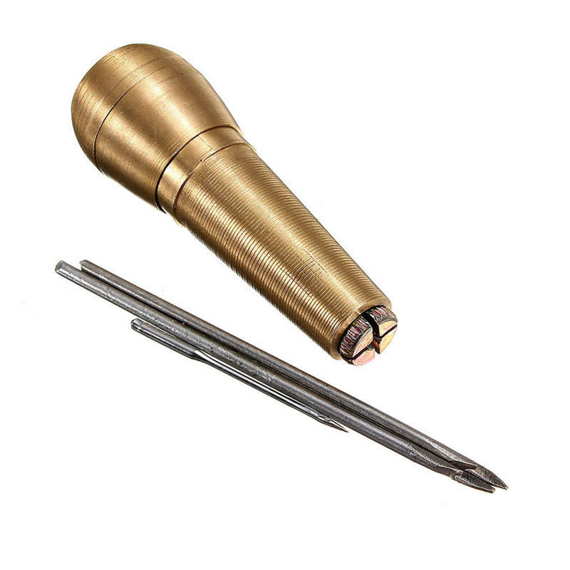 Suministros de costura de cuero, cono de Mango de cobre, herramienta de reparación de zapatos portátil con 3 juegos de agujas, Kit de costura de mano, lienzo artesanal