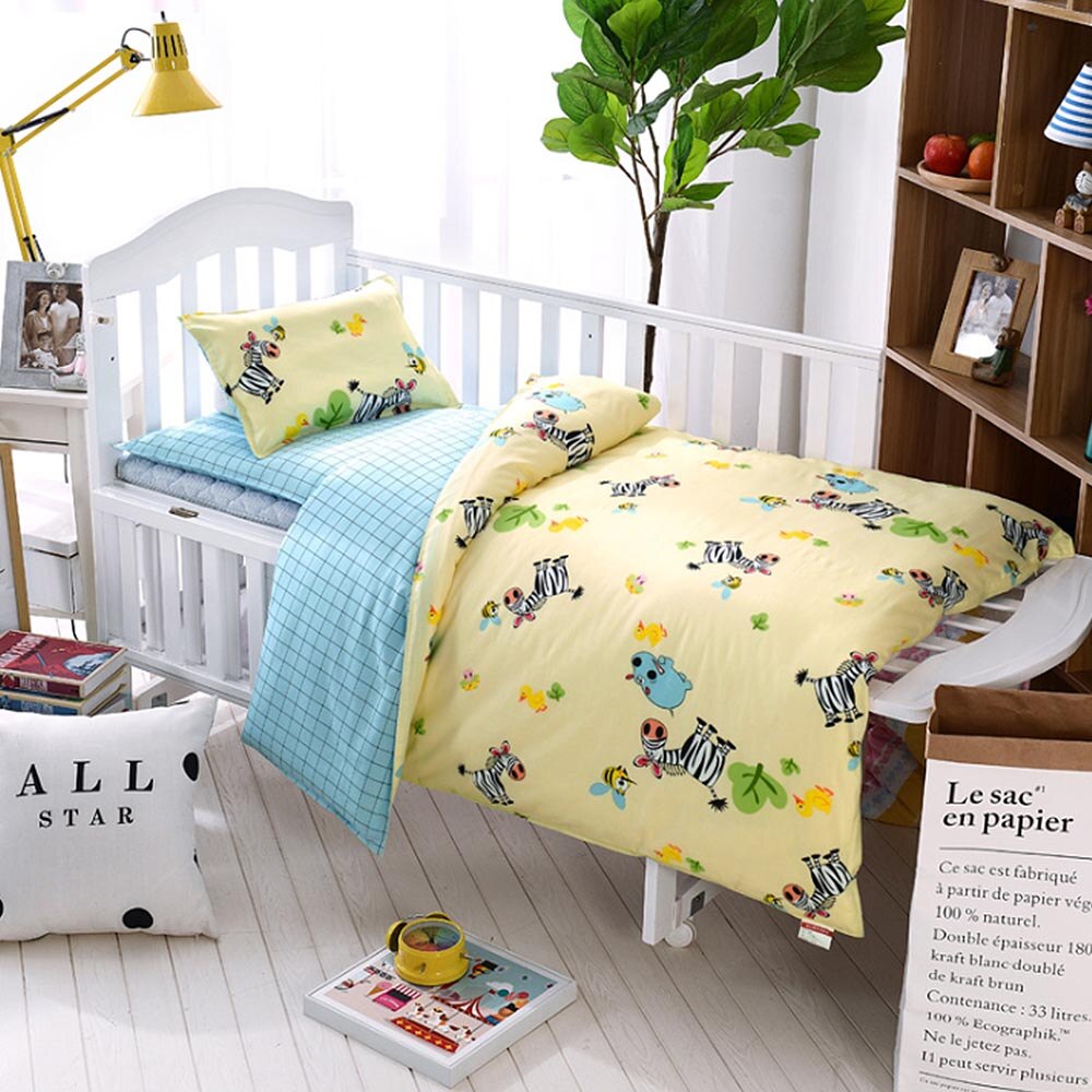 3 stk sæt baby sengetøj sæt bomuld tegneserie stjerne mønster krybbe kit inklusive pudebetræk dynebetræk barneseng fladt ark: 1