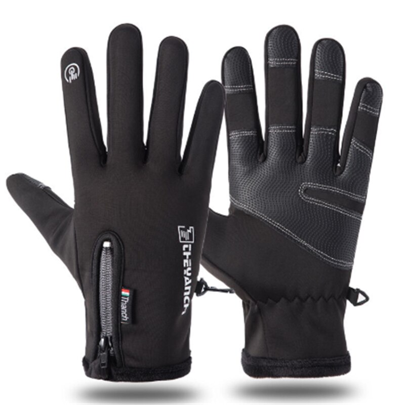 Vinterski handsker lynlås udendørs sport ridning handsker varm vindtæt vandtæt handsker touch screen handsker unisex handsker