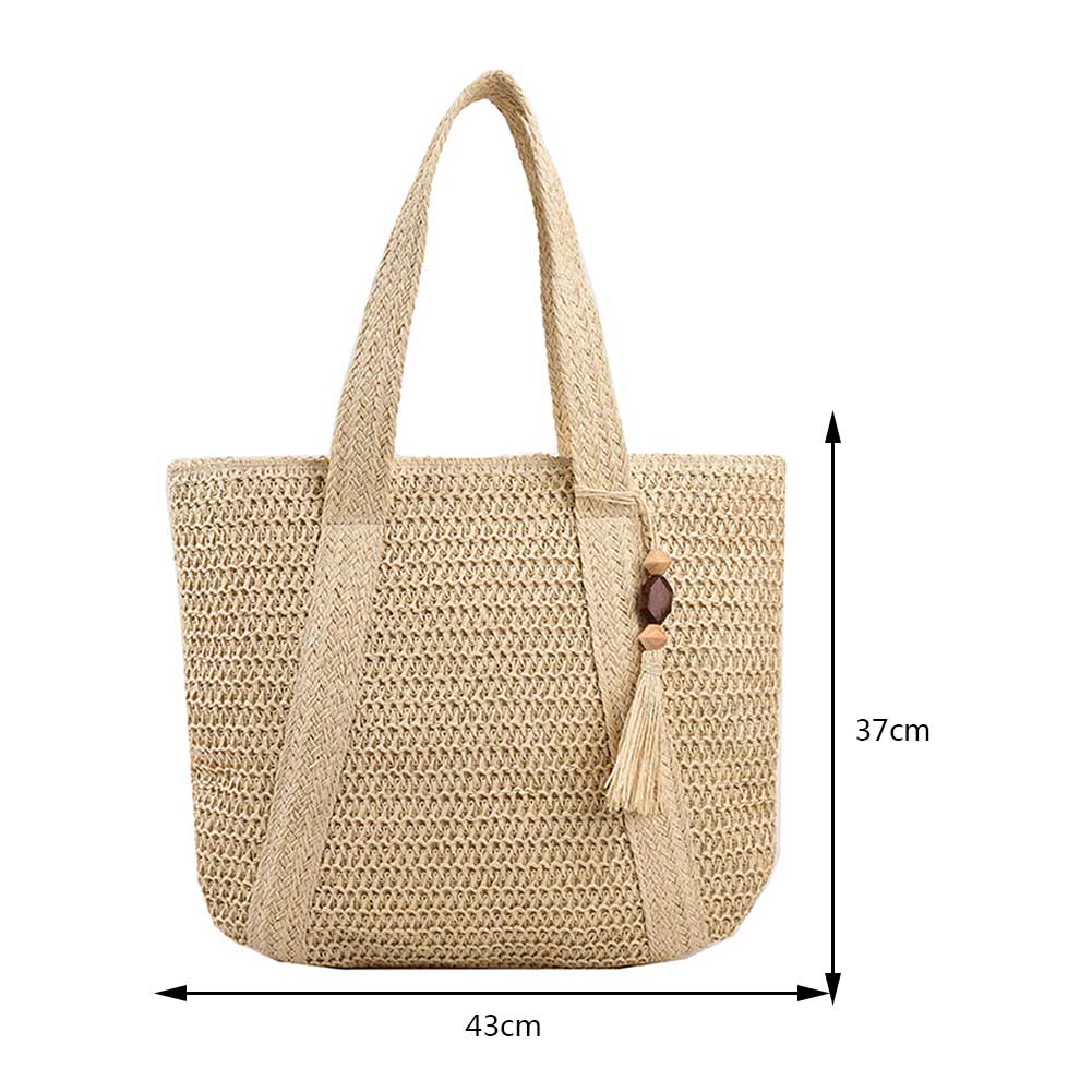 Modische handgewebte Handtaschen, Sommer-Taschen mit Griff oben, handgefertigt, einfach, große Kapazität mit Quasten-Anhänger, lässige Tragetaschen