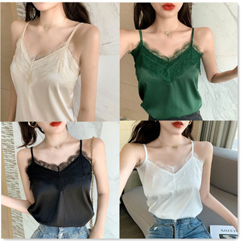 Zomer Met Kant Zijden Top Cami Voor Vrouwen Spaghetti Strap Top Tank Dames Tops Wit Hemdje Basic Tops Vrouwen Plus size 4XL