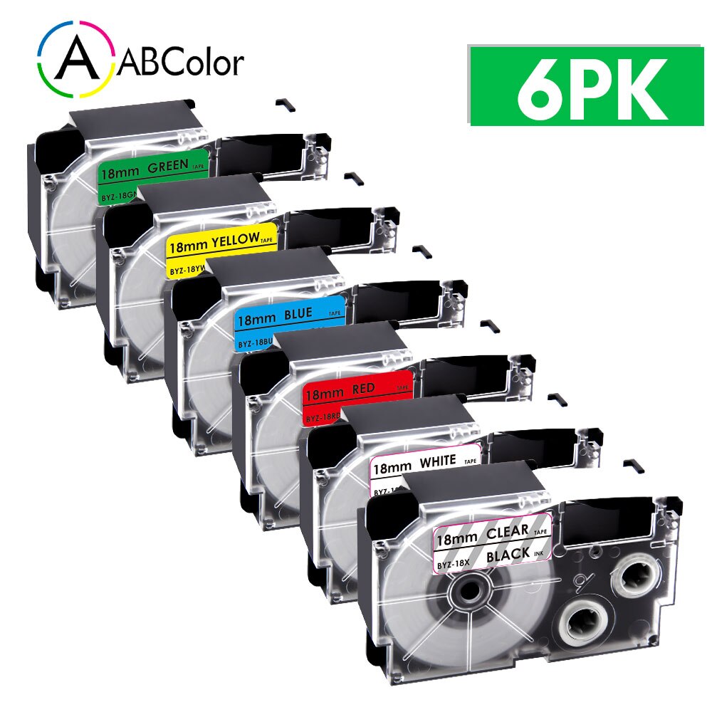 6PK XR-18WE Label Tape - 18mm x 8m - For CASIO KL-130 KL-120 KL-430 Label Printers - Compatible