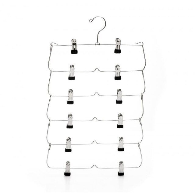 Cintres à 6 niveaux pour jupe et pantalon, avec Clips réglables, gain de place, 12 Clips de stockage pour vêtements, support métallique: black