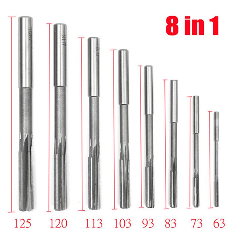 8 Teile/satz Gerade Schaft Reibahle Präzision H7 HSS Spannen Hand Reibahlen Set Cutter Werkzeug 3/4/5/6/7/8/9/10mm Für Bohrung Maschine Werkzeuge