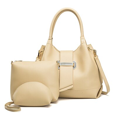 Nevenka dametaske stor kapacitet kvindelig pu læder håndtaske luksus håndtasker plaid dame tasker sæt 3 stk tasker: Beige