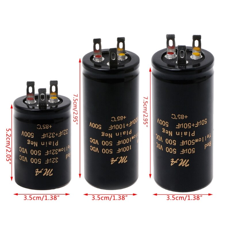 Capacitores de amplificador duplo eletrolítico, 100 + 100uf,50 + 50uf,32 + 32uf,500v