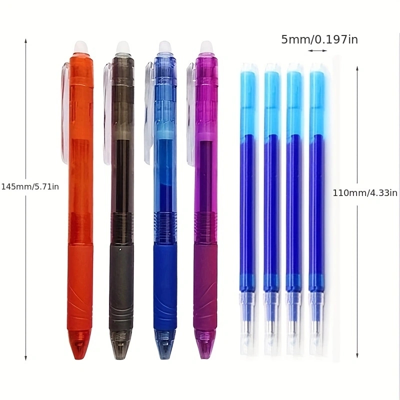 4pcs/set 0.7mm Magic Erasable Gel Pen Set 8 Colors Erasable Refill Rod Gel Ink Stationery Retractable Pens Washable Handle Rods