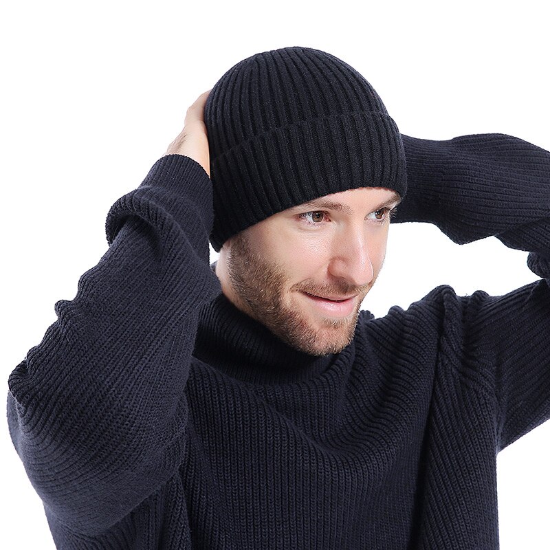 Men's Winter Warm Winter Hats Thick Wool Soft Knit Hats Stylish Casual Beanie Skullies Cozy Cotton Ski warm protect ear hats