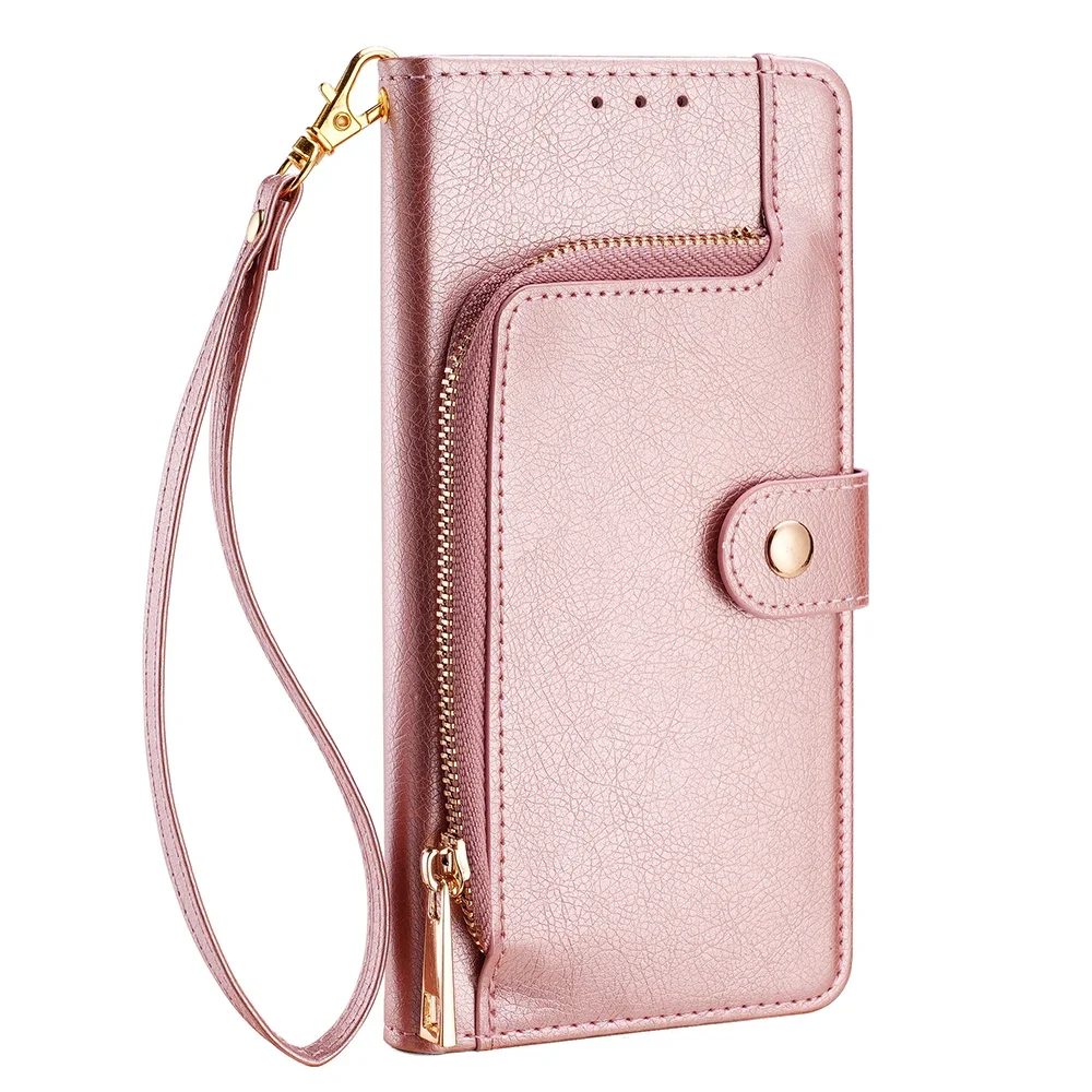 Damen Reißverschluss Brieftasche Abdeckung für OPPO Reno 6 5 Profi Plus Lite 6Z 5Z Z 5F 5K 5 Lite Metallschnalle Leder kippen Fall Gurt: Eva / Rose