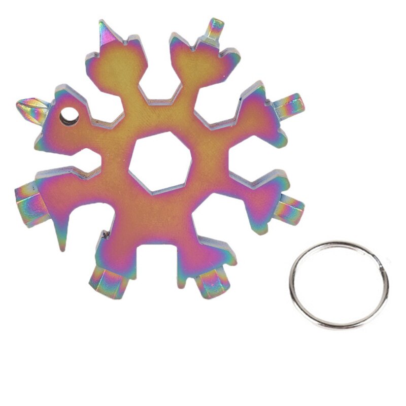 18 en 1 flocon de neige clé outil de poche porte-clés clé hexagonale multifonction polyvalent camp survivre en plein air randonnée cyclisme vélo outils: Rainbow
