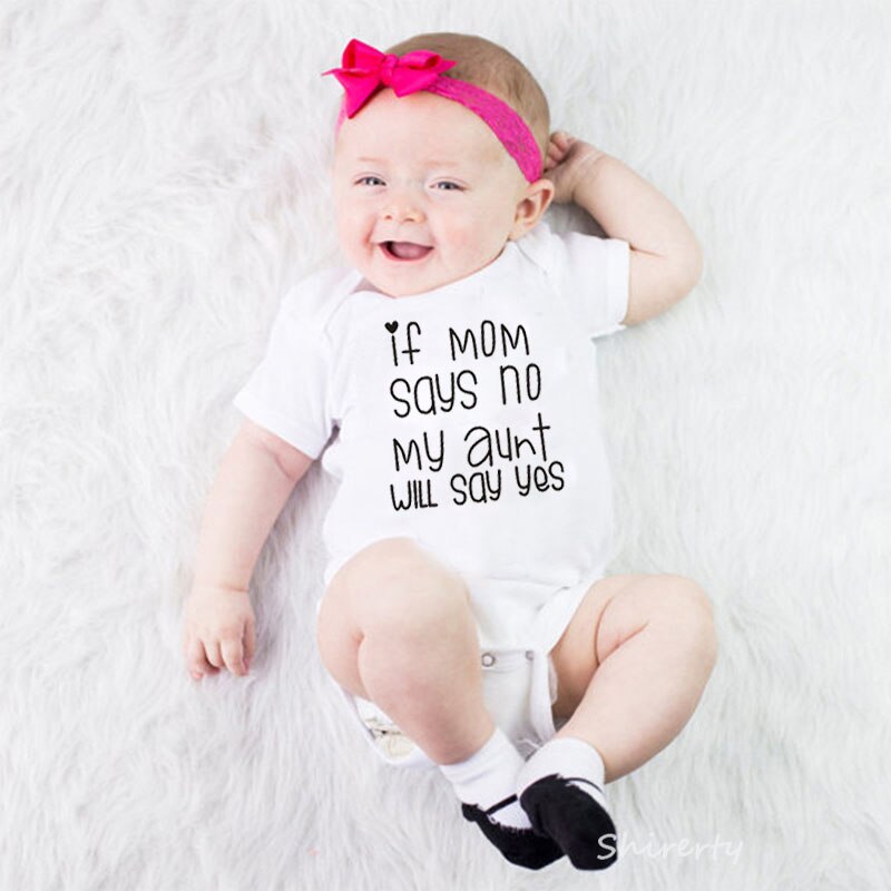 Zomer Katoenen Baby Baby Jongens Meisjes ALS MOM ZEGT GEEN MIJN TANTE ZAL ZEGGEN JA Jumpsuit Bodysuit Kinderen Kleding Outfit