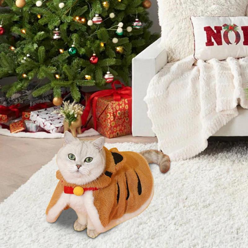 Cat Tiger Outfit Warm Cat Cloak Cat Cold Weather Clothes Warms Hooded Coat Pet Winter Clothes Pet Tiger Costume For Home Winter